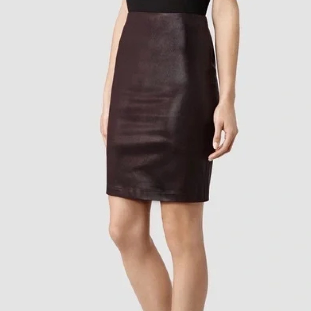 All Saints Burgundy Metal Pencil Skirt | 4